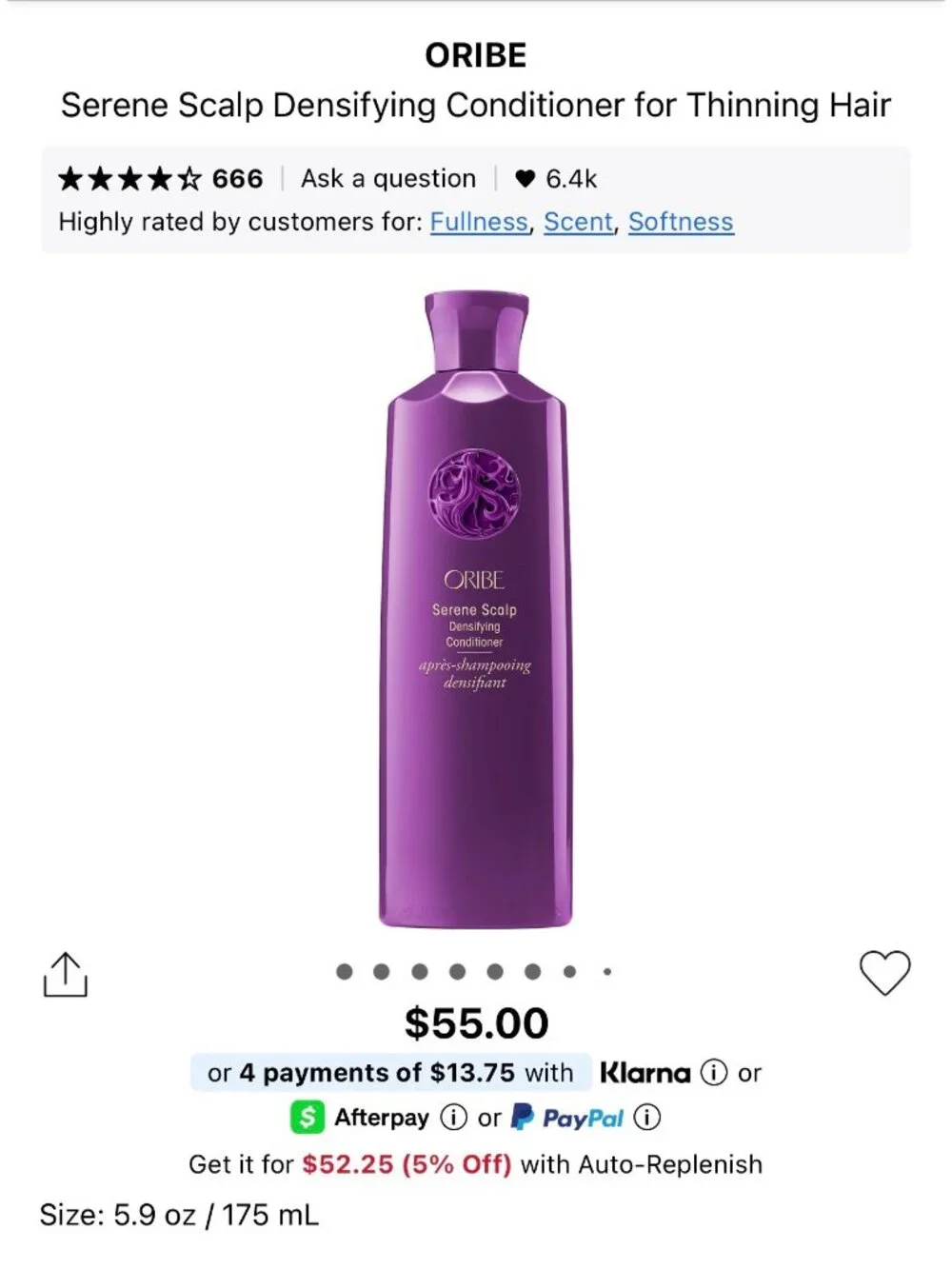 $55 NEW ORIBE SERENE SCALP DENSIFYING CONDITIONER FOR THINNING HAIR 5.9FL OZ